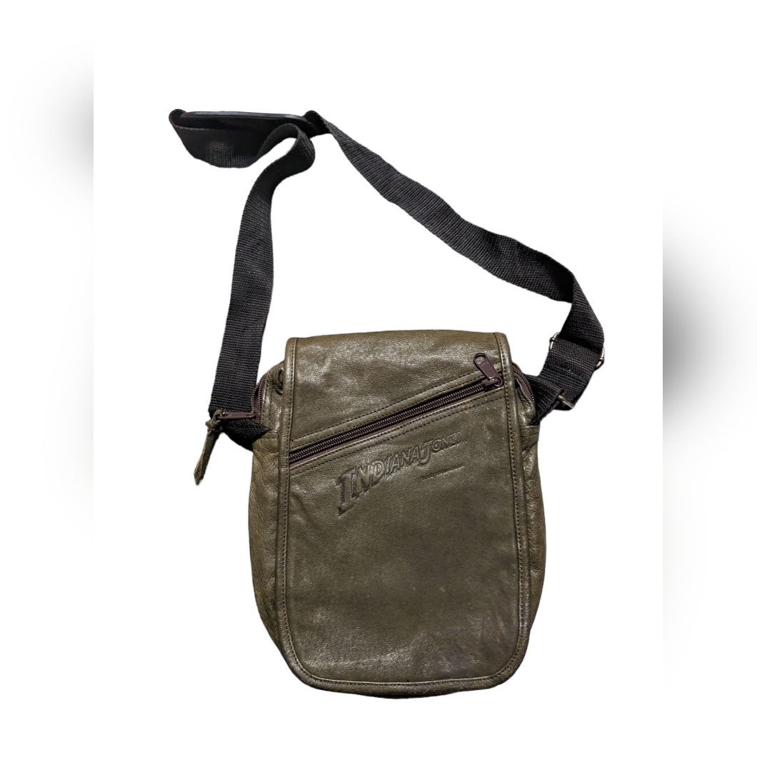 Vintage Indiana Jones Green Leather Travel Messenger Safari Bag 1989